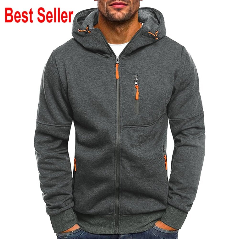 Men's Zip Up Fleece Hoodie Lightweight Sweatshirt with Zipper Pockets